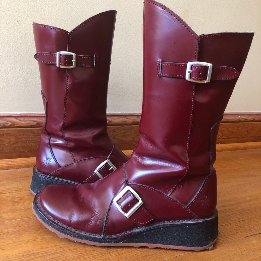 Fly London - Red wedge motorcycle boots